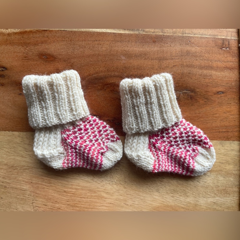 SOLD! Hand knit Baby Socks—that will actually stay on your baby’s feet!